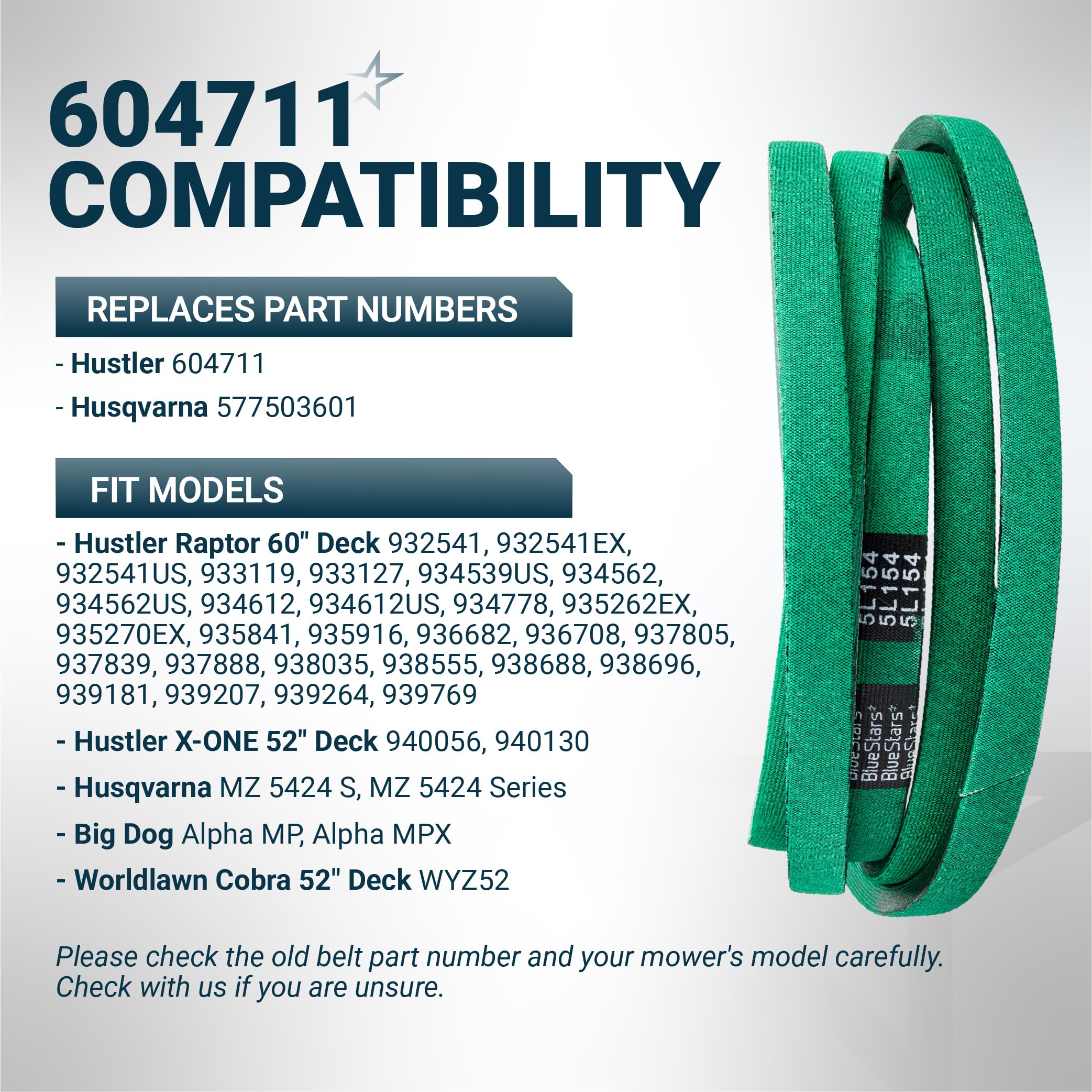 BlueStars Grip120 Deck Belt dimensions diagram