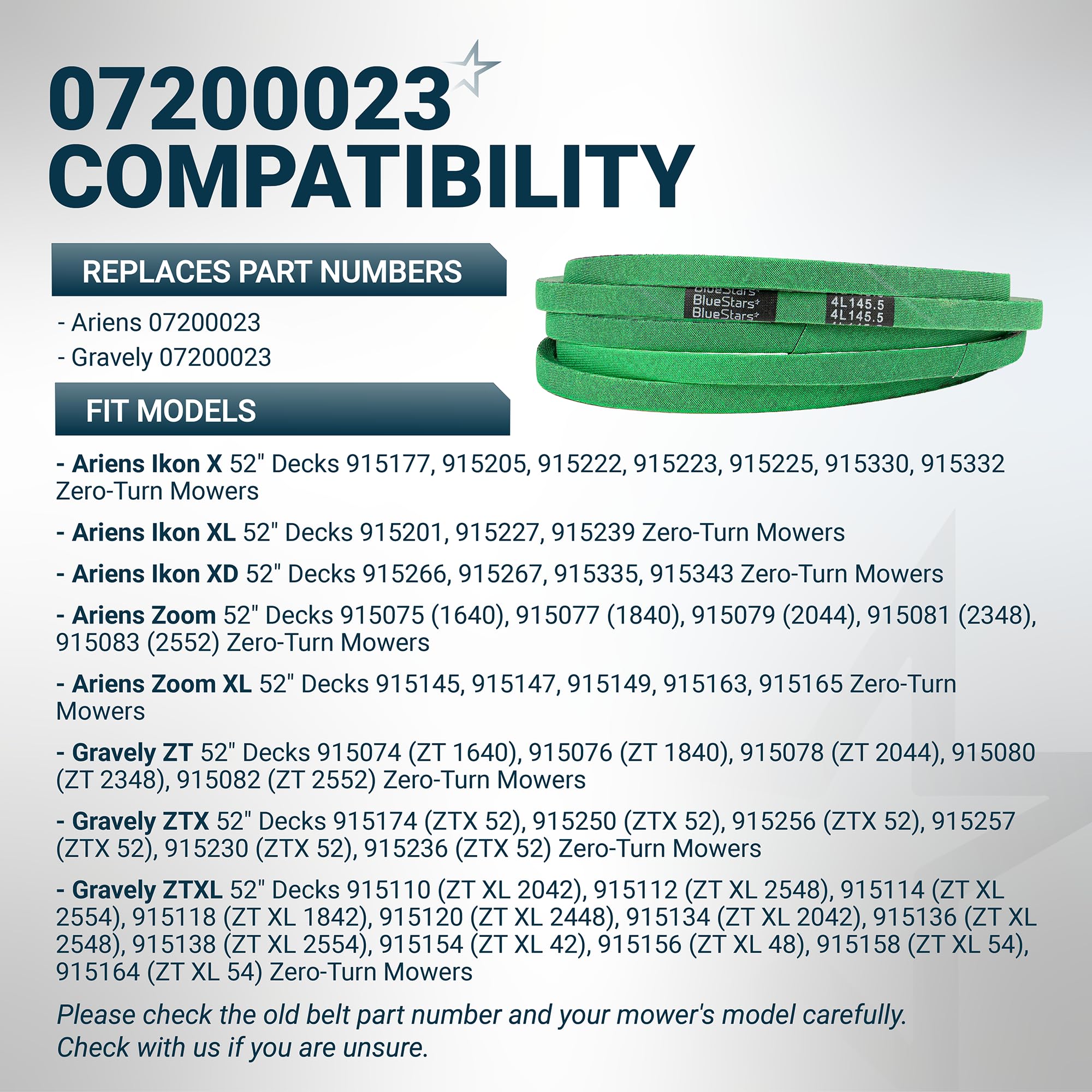 BlueStars Grip120 Deck Belt on a lawn mower deck