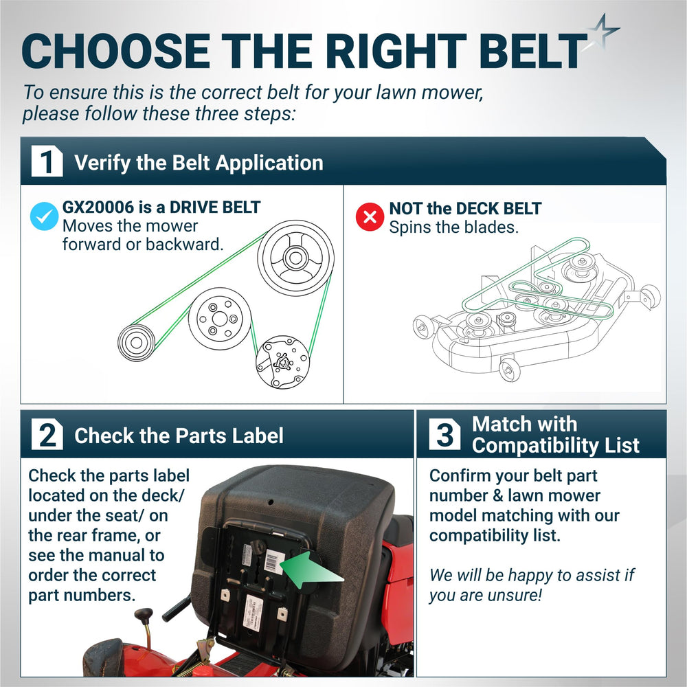 BlueStars GX20006 Drive Belt on a lawn tractor