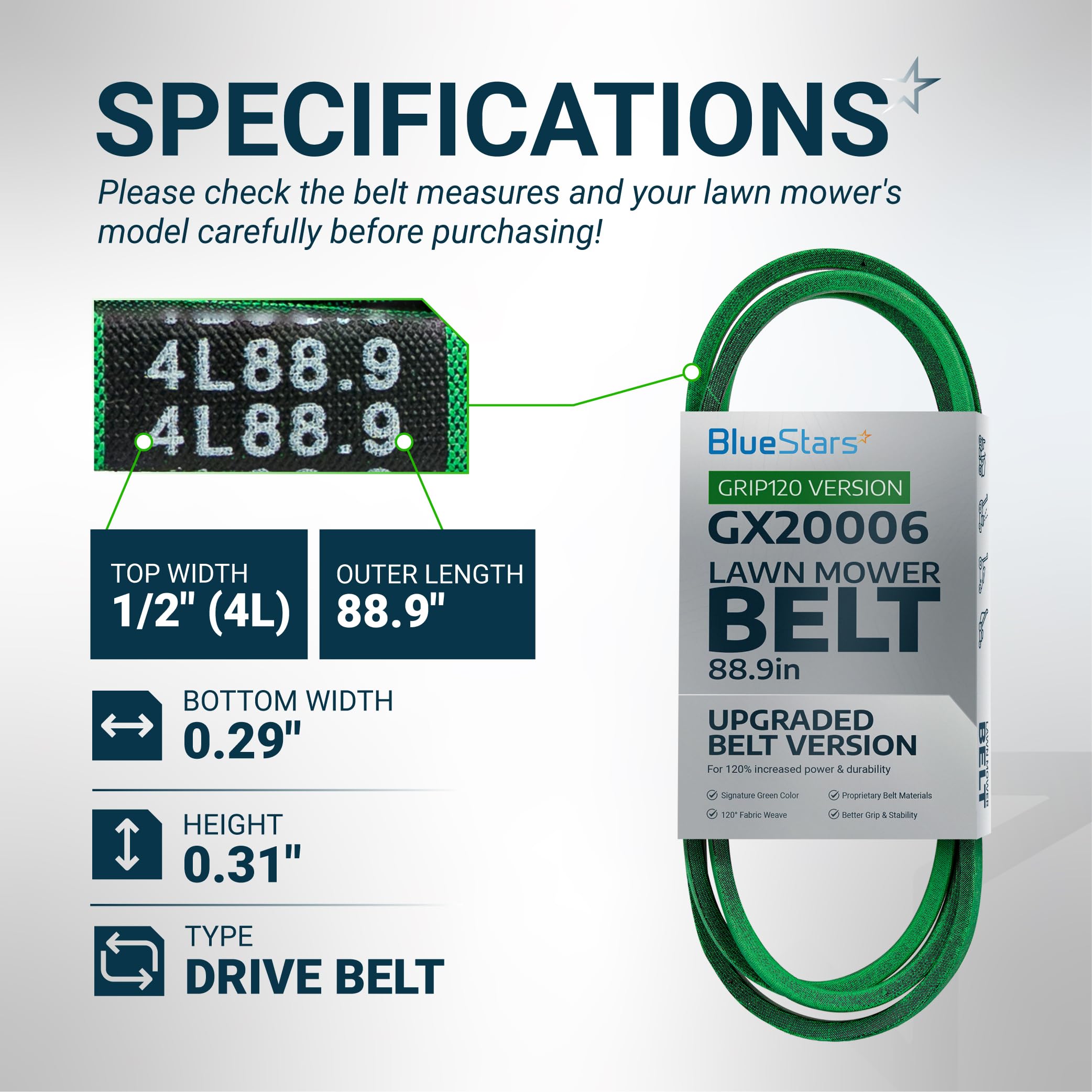 BlueStars GX20006 Drive Belt side view showcasing dimensions