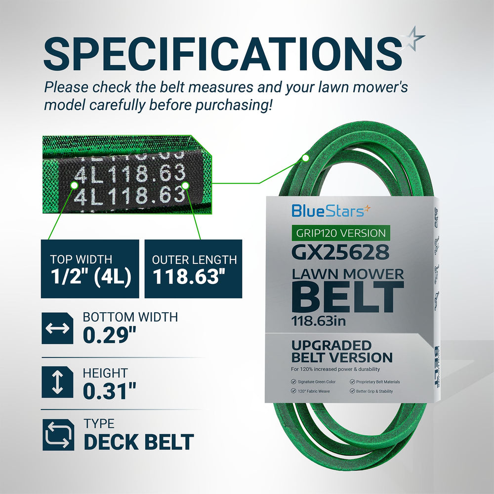 BlueStars GX25628 Deck Belt side view showing aramid material