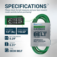 BlueStars GX25628 Deck Belt side view showing aramid material