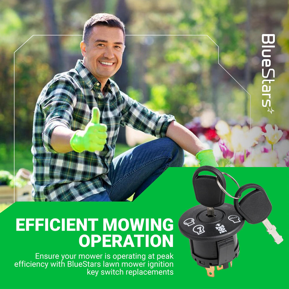 BlueStars ignition switch installed in a lawn mower