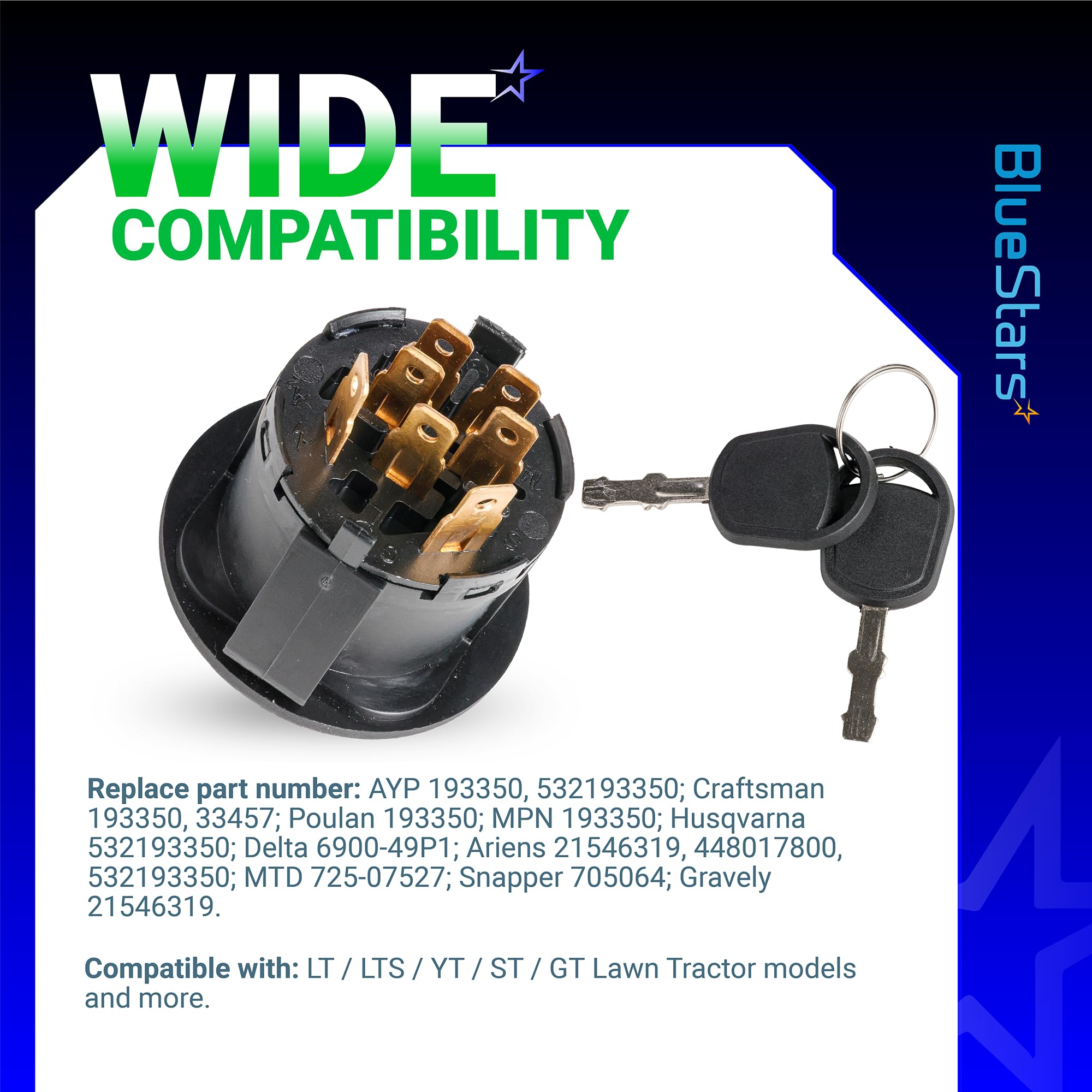 BlueStars ignition switch with technical specifications