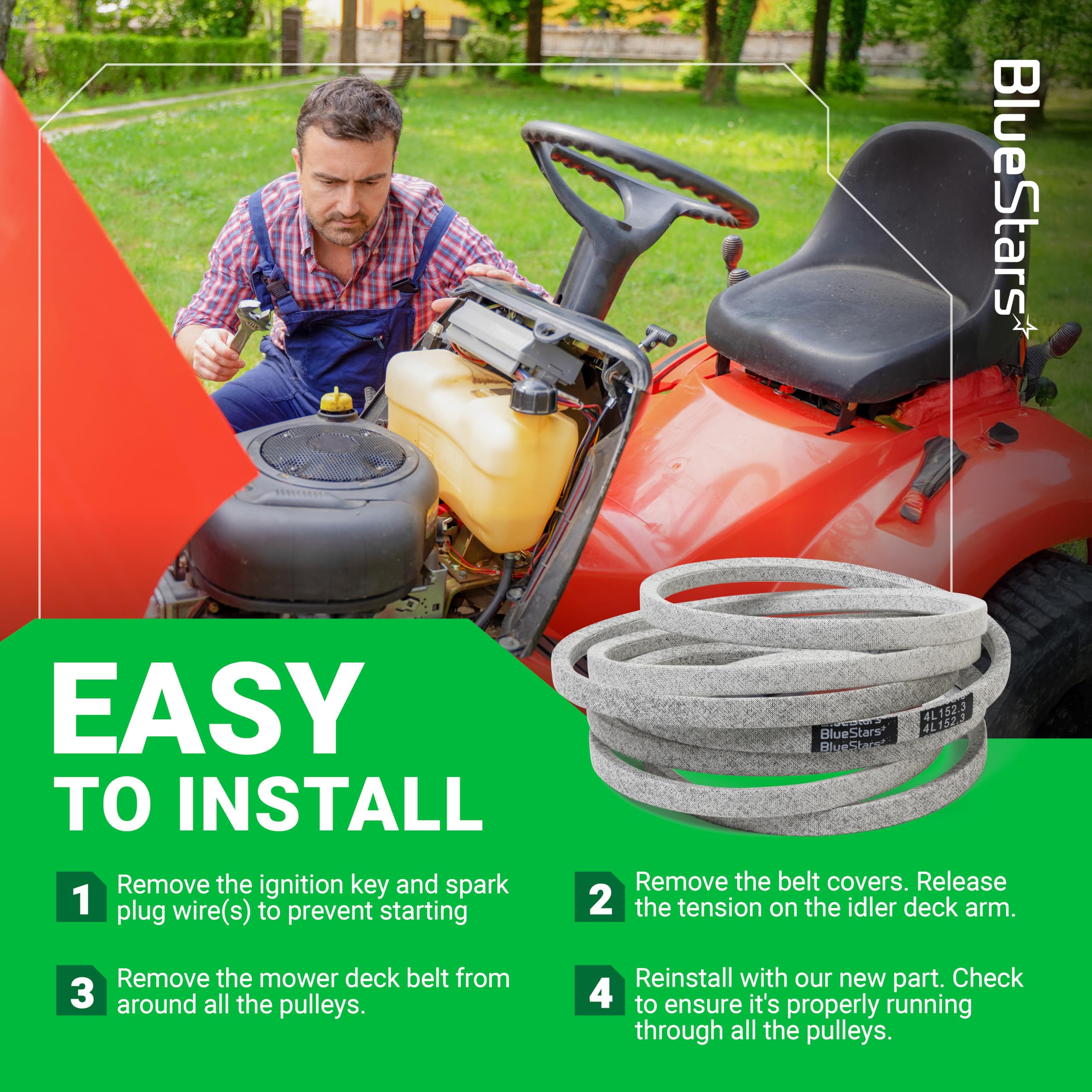 BlueStars M158131 Mower Deck Belt dimensions displayed