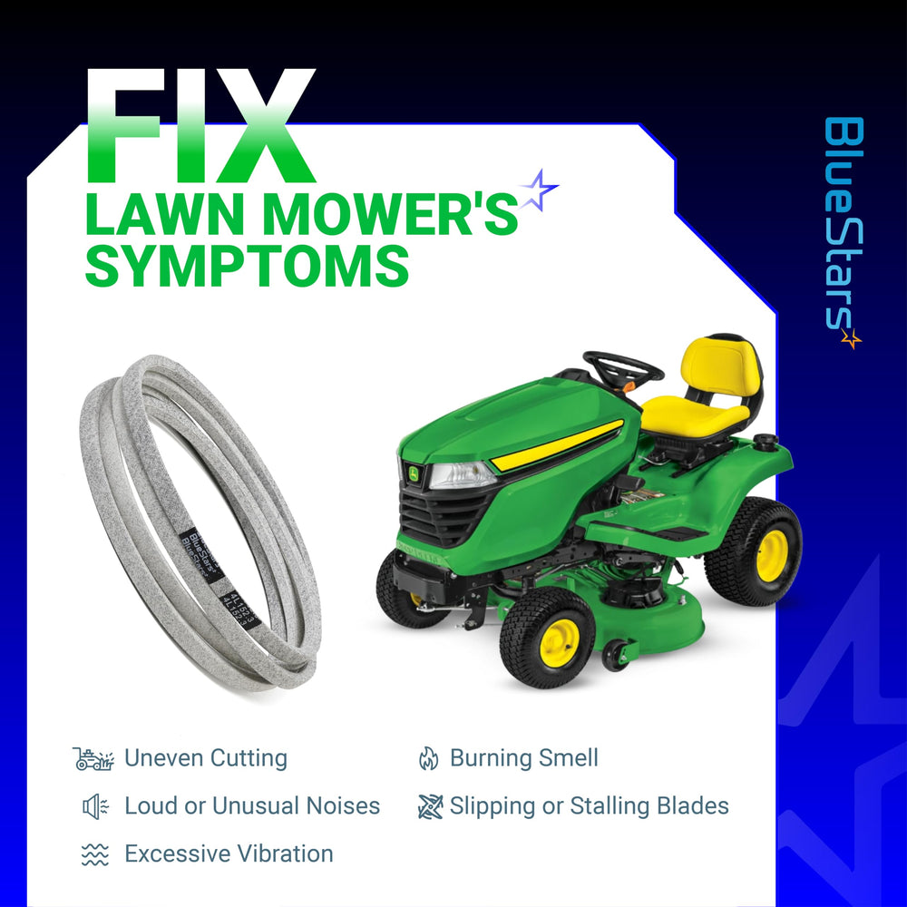 BlueStars M158131 Mower Deck Belt showing compatibility with models