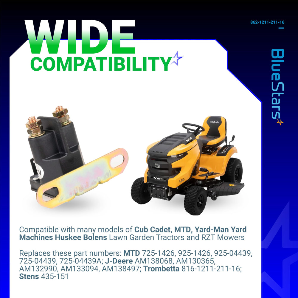 BlueStars Starter Solenoid Relay 12V in use on a lawn mower
