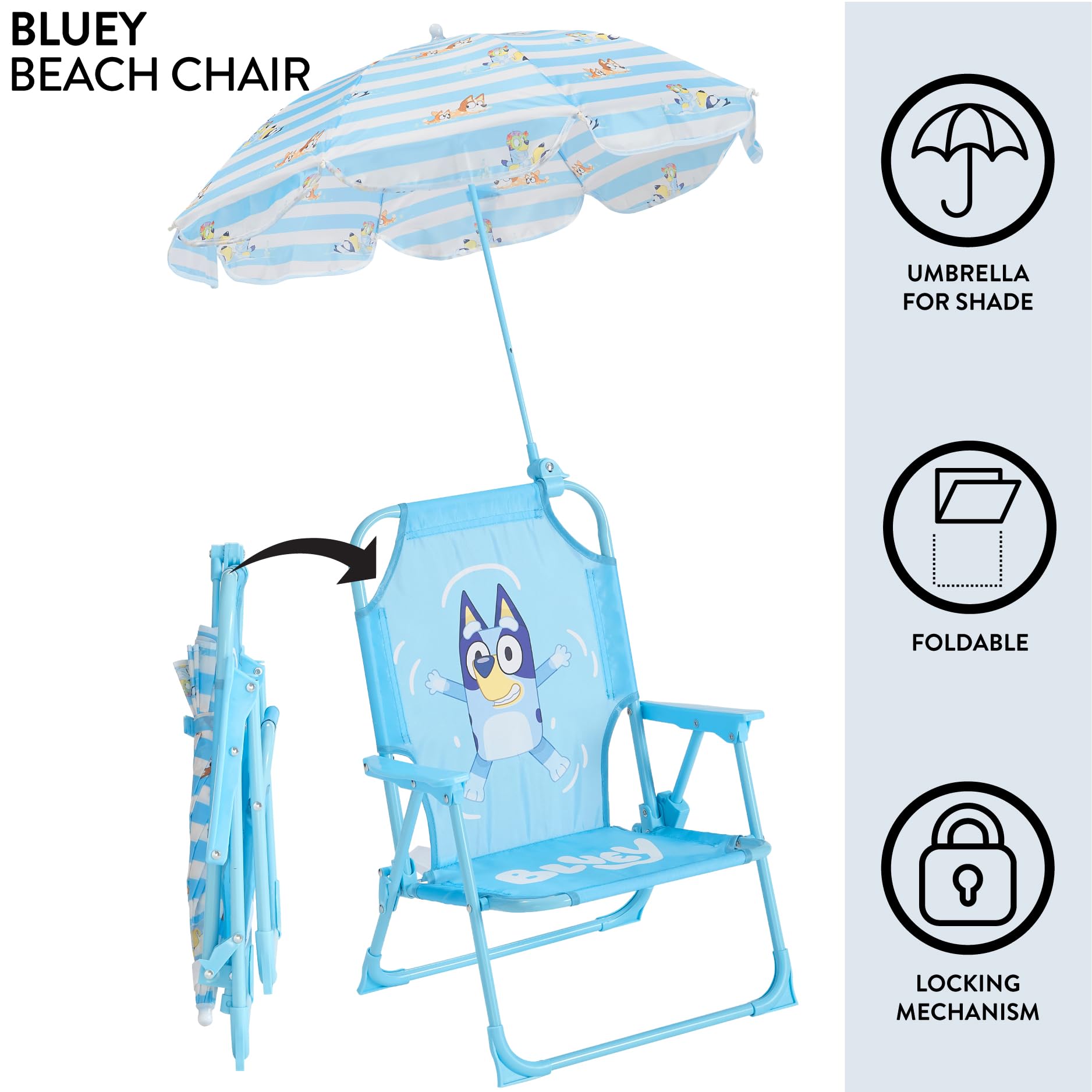 Bluey Kids folding beach chair set up in backyard