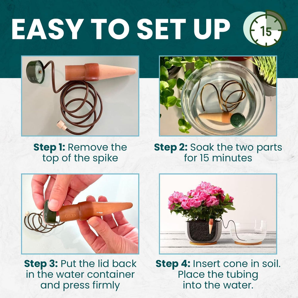 Blumat watering stakes setup in potted plants