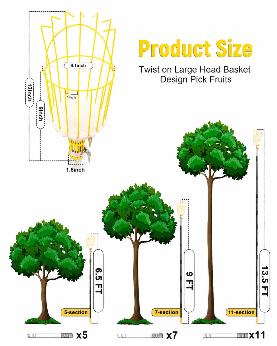 BlumeTrec 13.5FT Fruit Picker adjustable pole sections