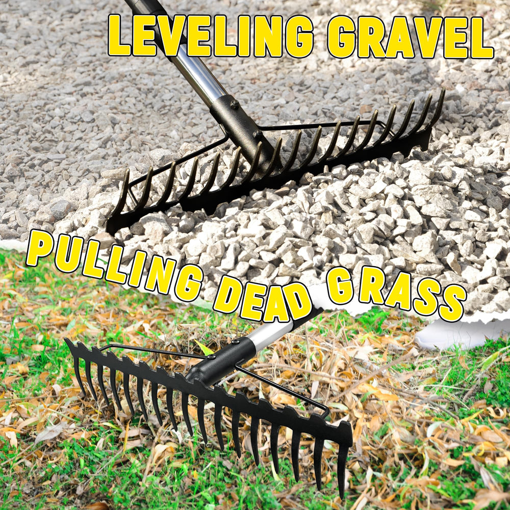 BlumeTrec Bow Rake with extended handle in garden