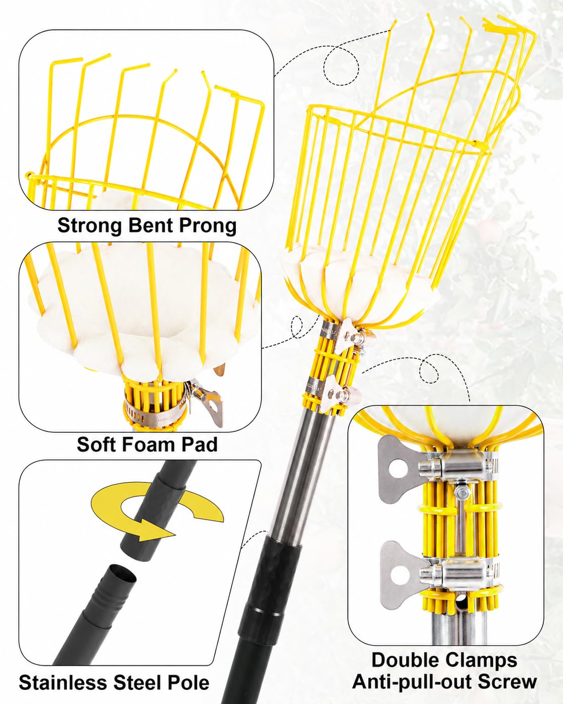 BlumeTrec Fruit Picker lightweight stainless steel construction close-up