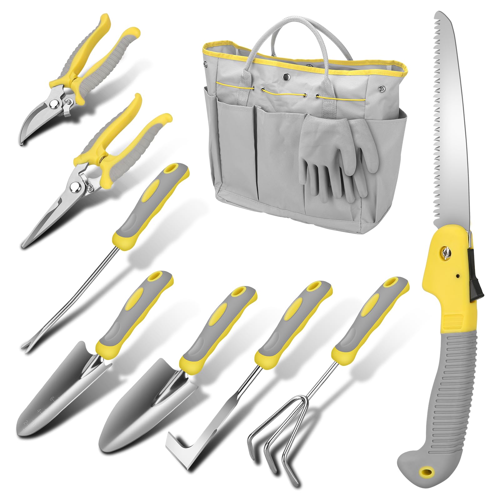 BlumWay 10 Piece Gardening Tool Set with stainless steel tools in a garden bag