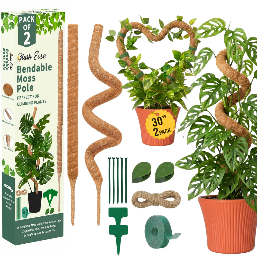 Blush Ease 30-inch bendable moss pole front view with accessories
