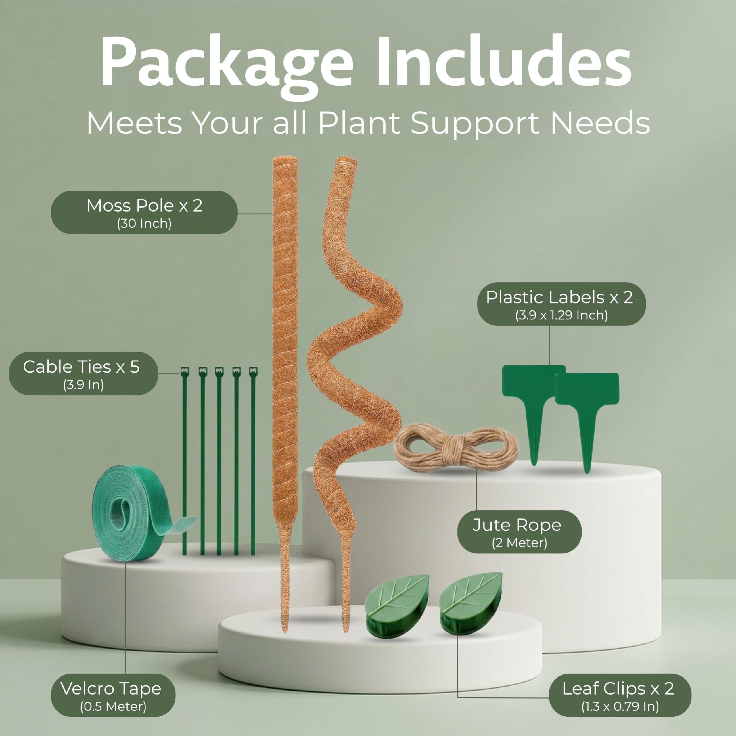 Blush Ease moss pole package showing jute rope and plant ties