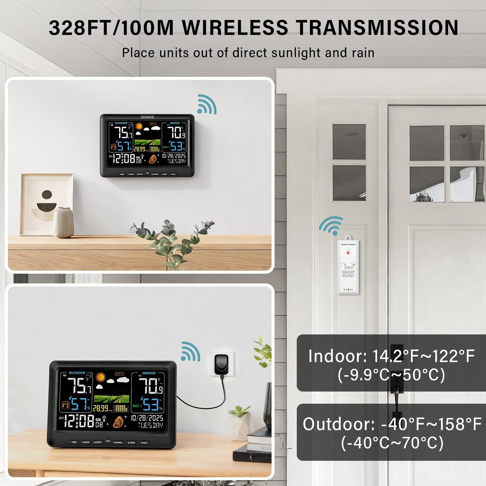 BluSon Weather Station on a desk with backlight setting