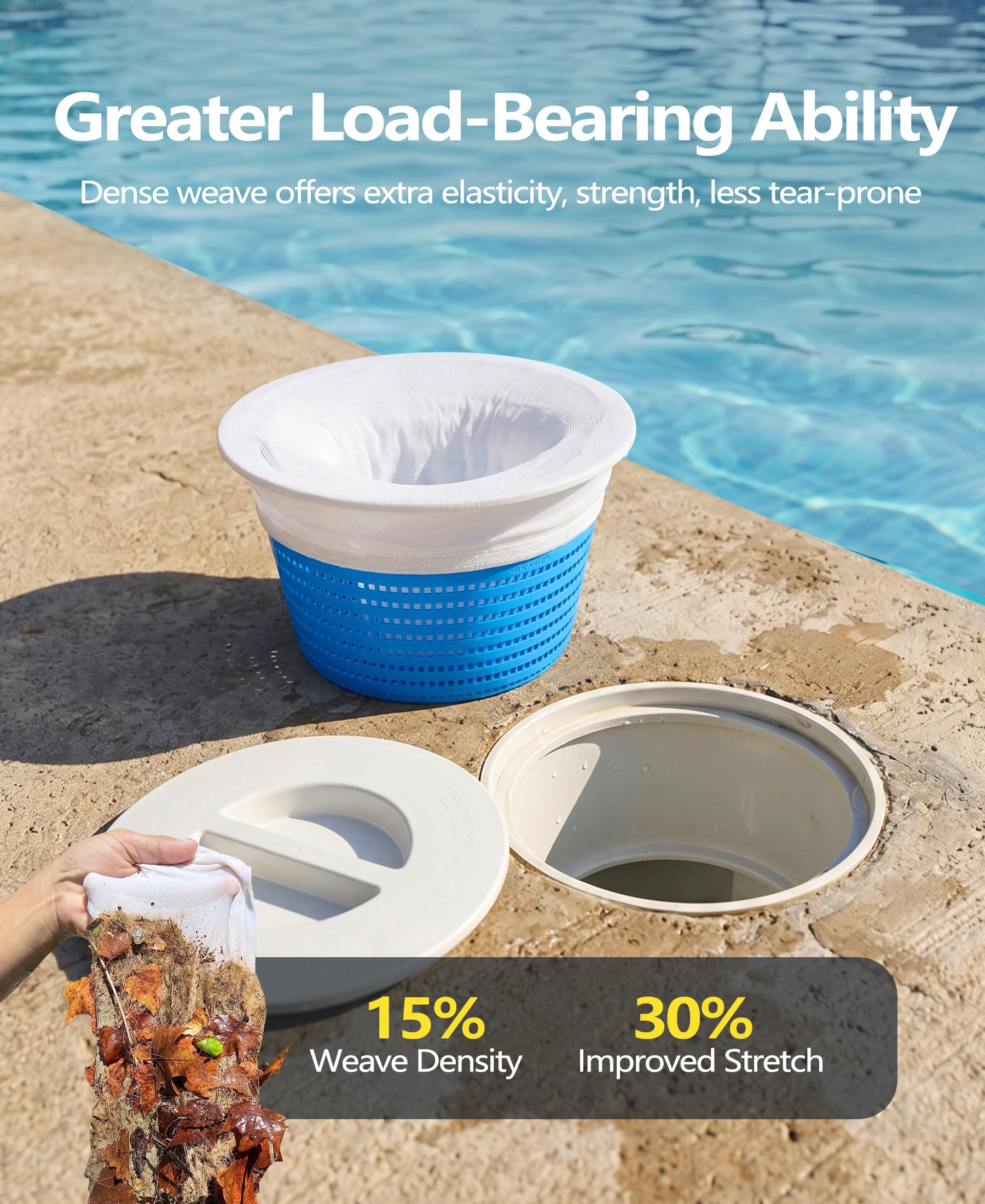 BluSwim skimmer socks preventing debris in pool