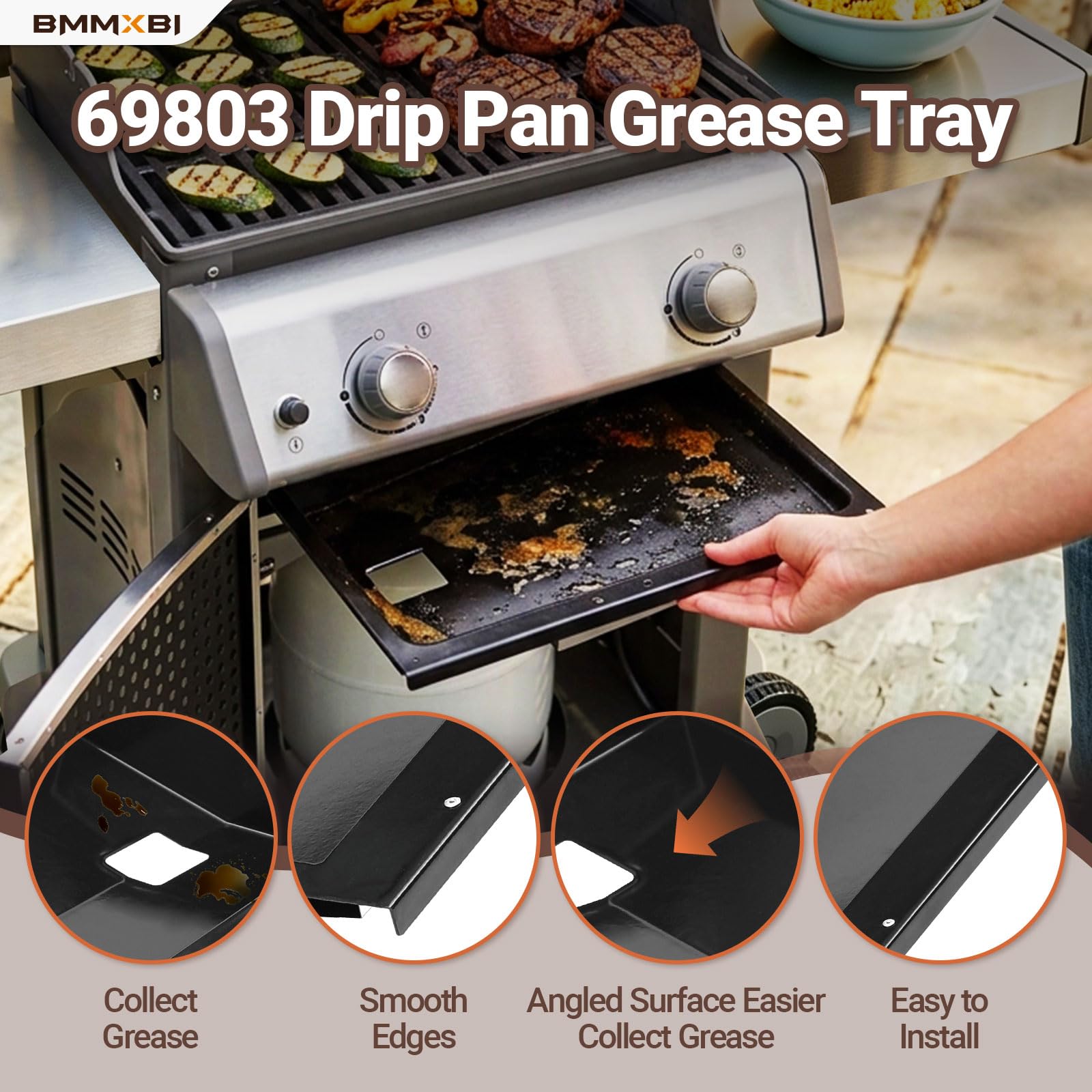 BMMXBI Grease Tray for Weber with stainless steel heat shield