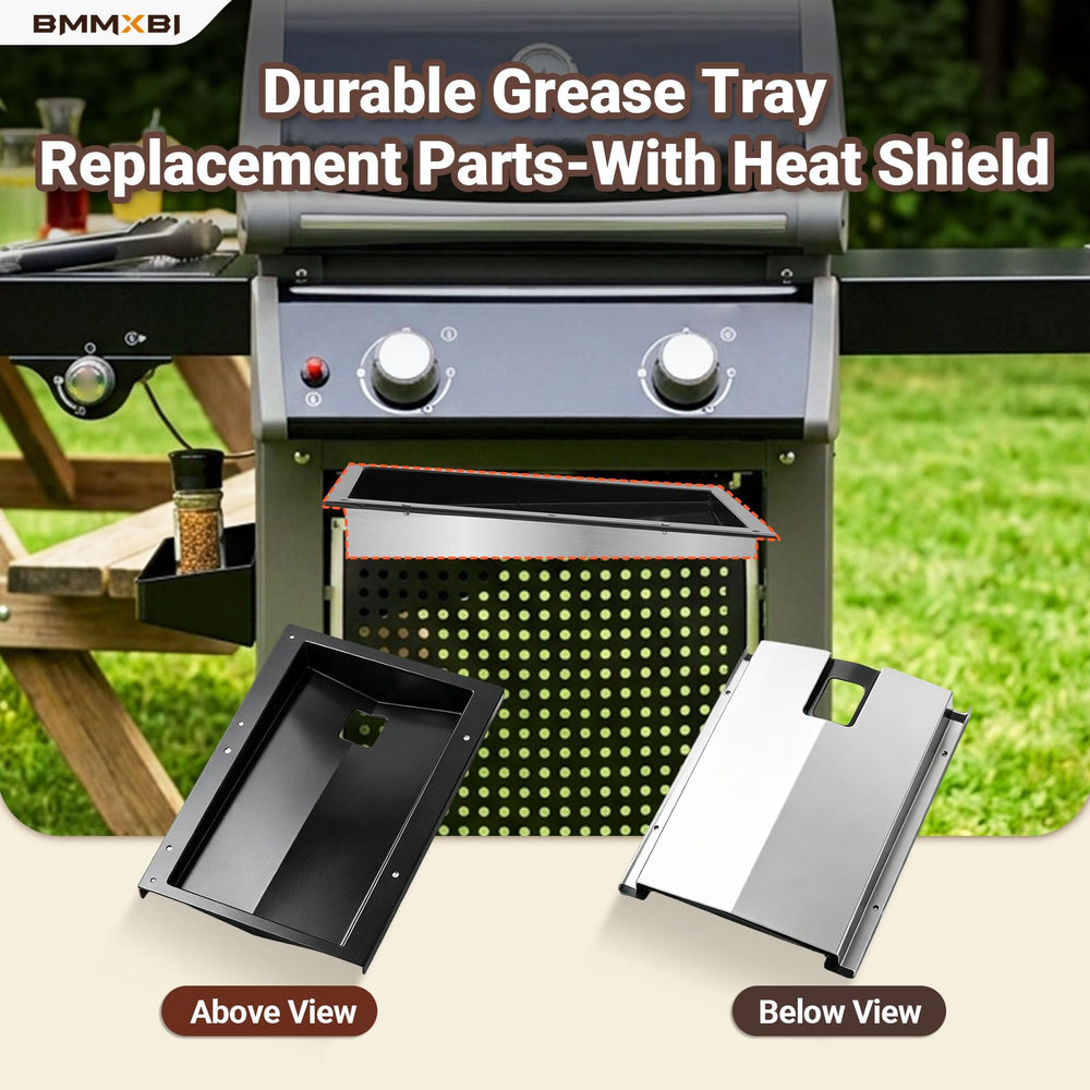 BMMXBI Grease Tray installed on Weber Spirit grill