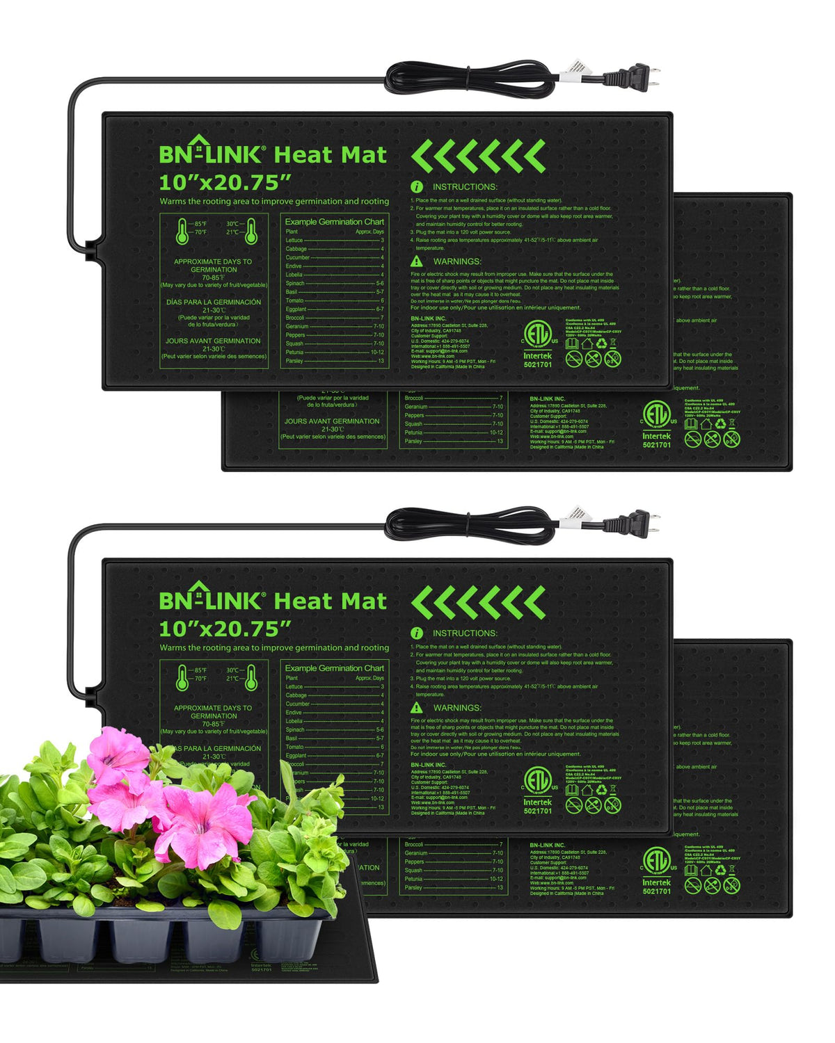 BN-LINK 10" x 20.75" Seedling Heat Mat front view