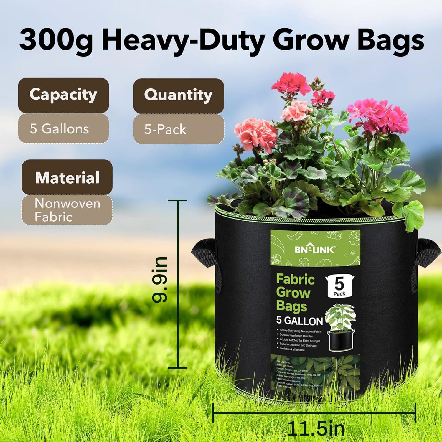 BN-LINK grow bag demonstrating drainage holes