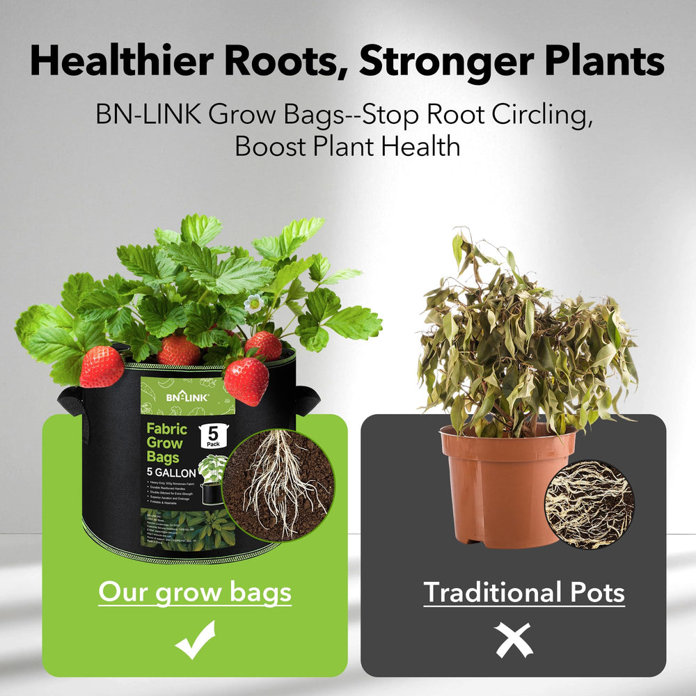 BN-LINK grow bags in use on a patio
