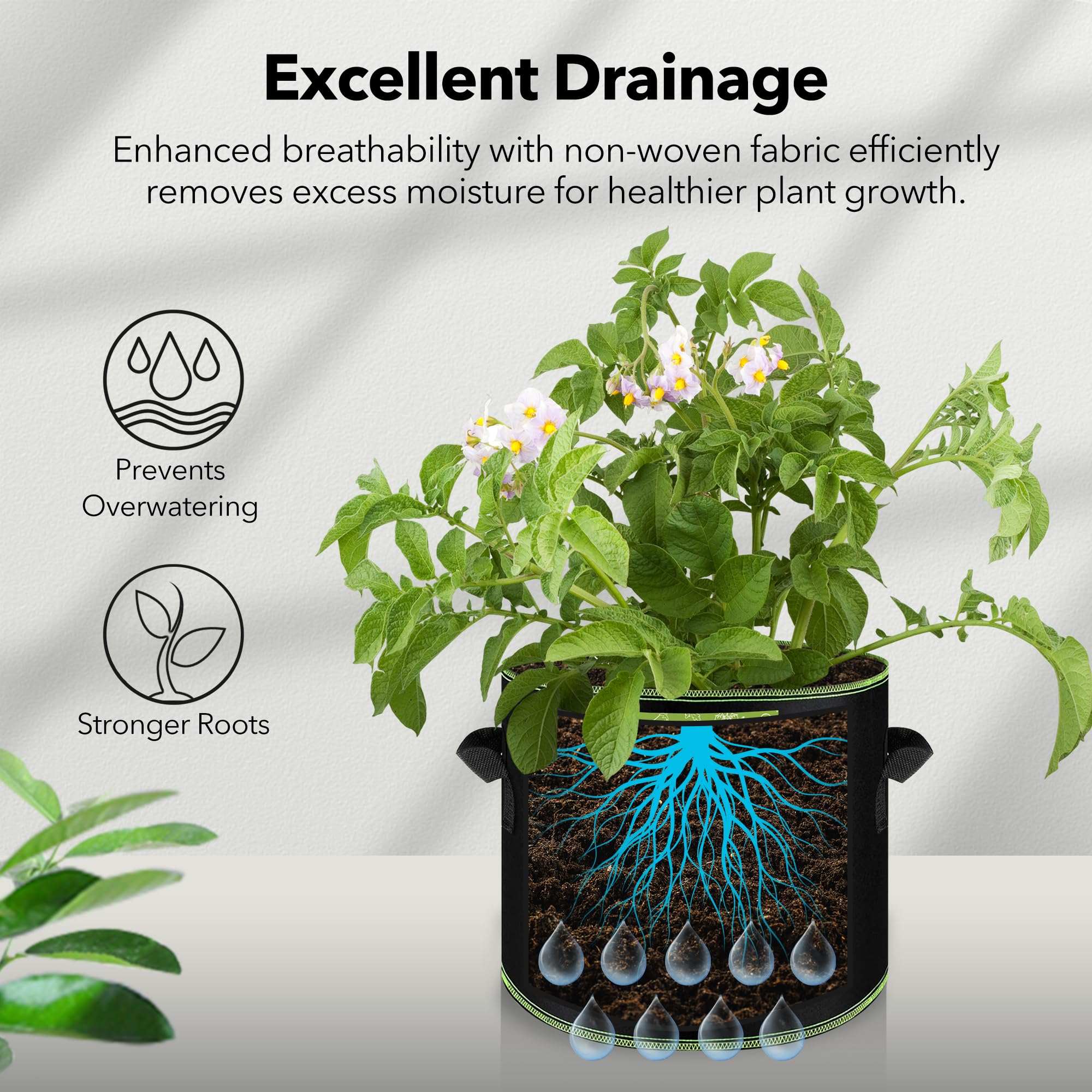 BN-LINK grow bags stacked for storage