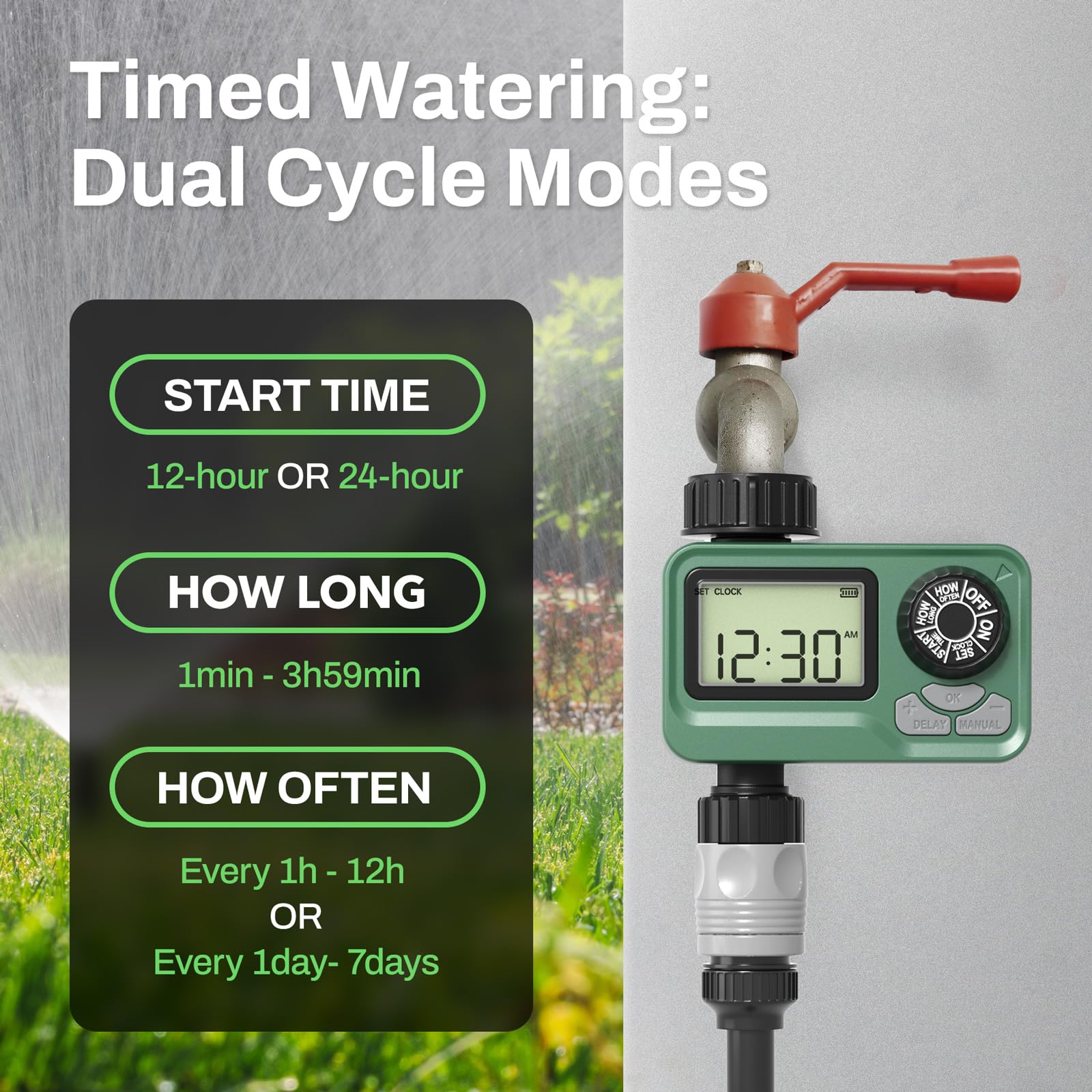 BN-LINK Outdoor Water Timer side view with controls