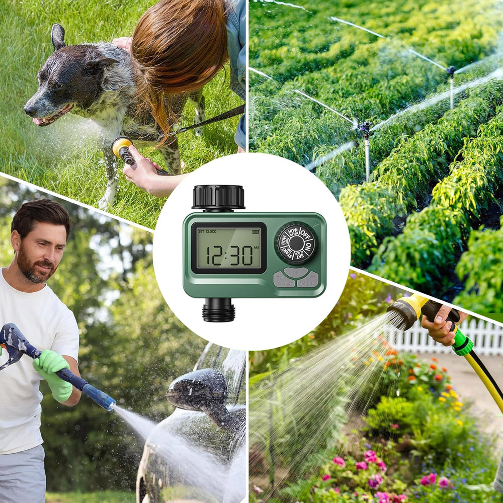 BN-LINK Outdoor Water Timer with garden hose attached