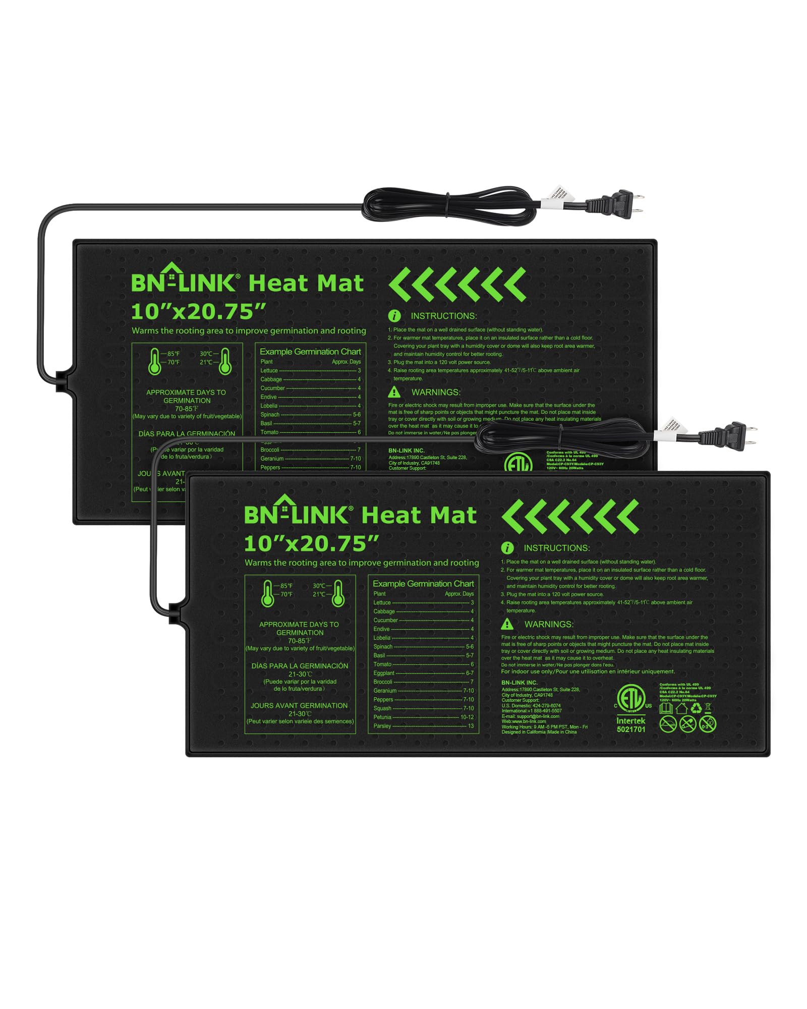 BN-LINK Seedling Heat Mat 10" x 20.75" front view