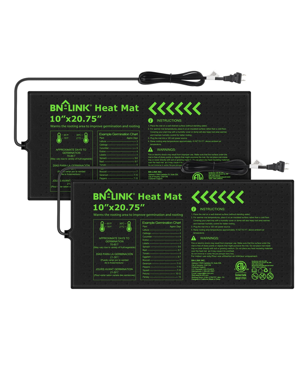 BN-LINK Seedling Heat Mat 10" x 20.75" front view