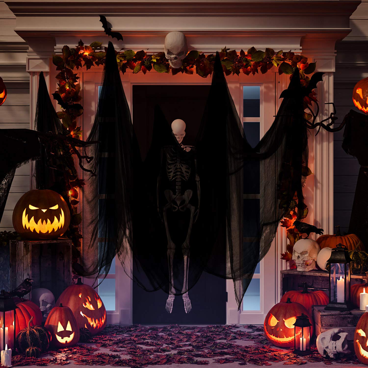 Boao Halloween Cheesecloth Roll on a table with other Halloween decorations