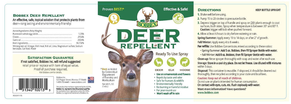 Bobbex Deer Repellent 48 oz spray in garden setting