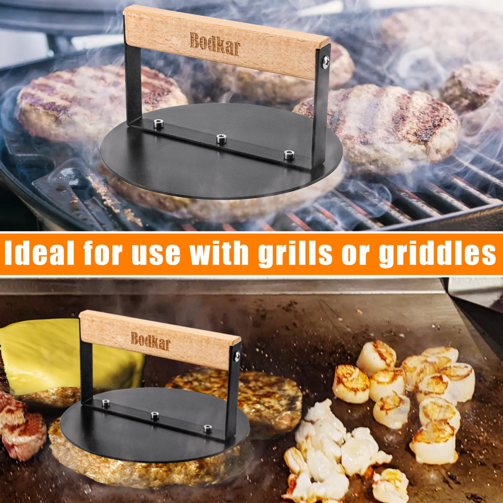 bodkar burger press beside grilled sandwiches