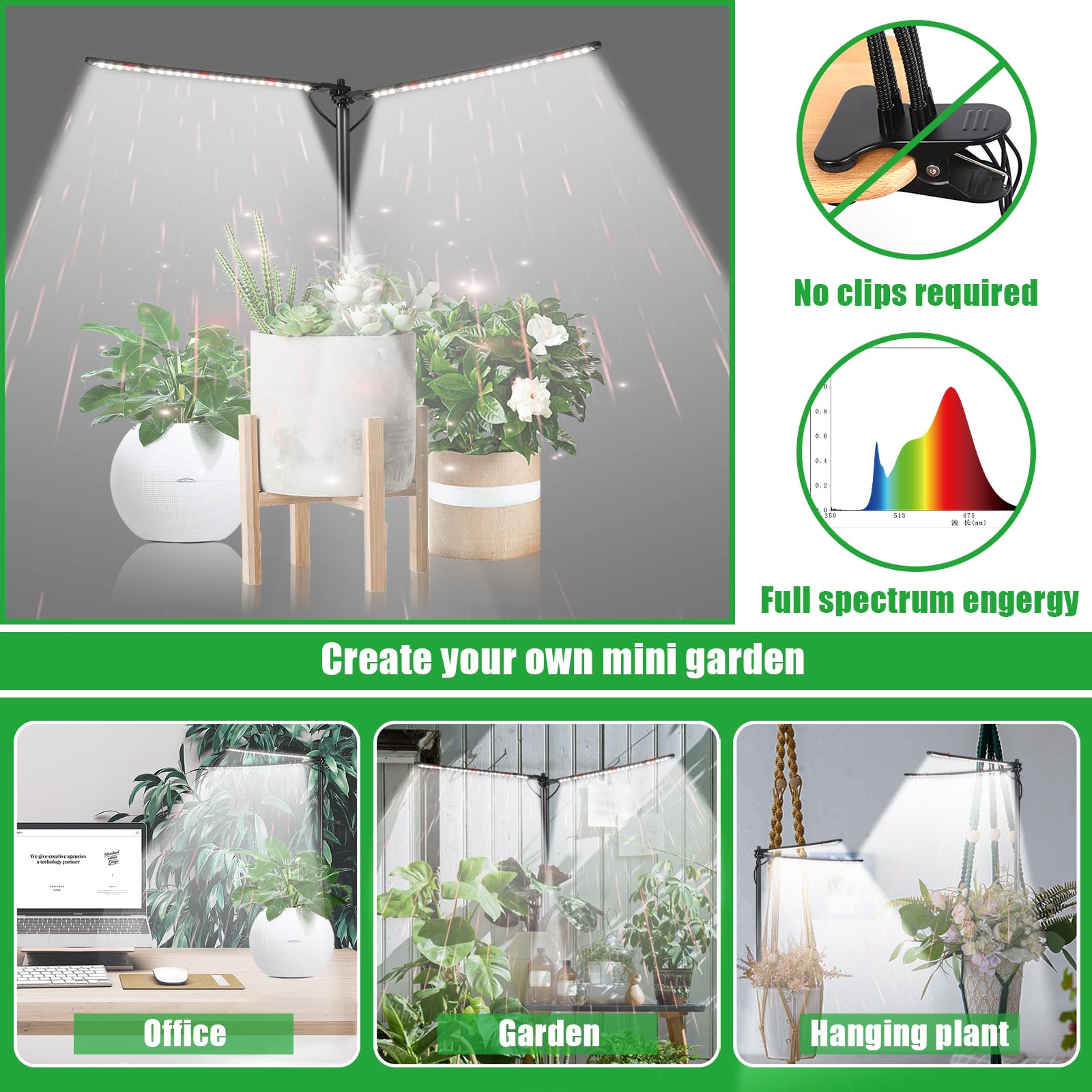 bodkar Plant Grow Light placed on a desk with potted plants