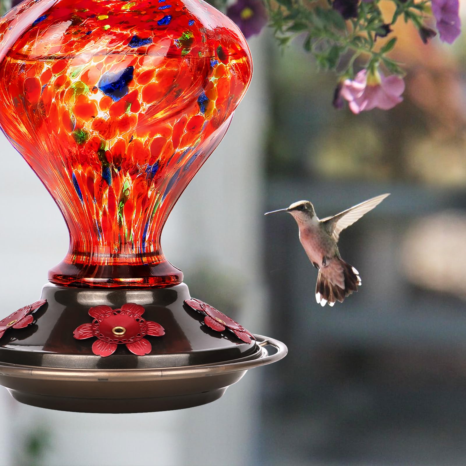 BOLITE Glass Hummingbird Feeder back view with hanging hook