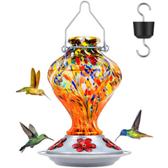 BOLITE Glass Hummingbird Feeder front view with orange fireworks design