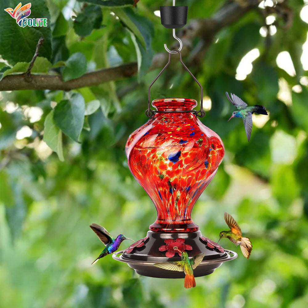 BOLITE Glass Hummingbird Feeder side view showing ant moat