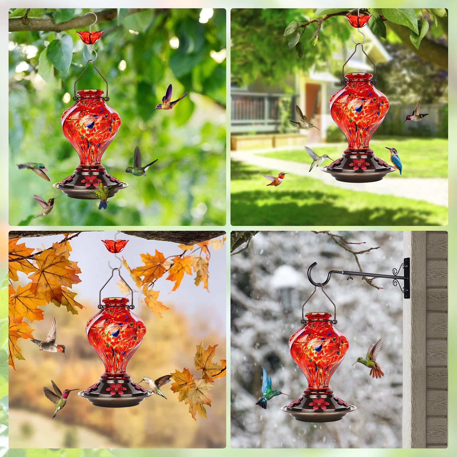 BOLITE Glass Hummingbird Feeder with vibrant rising red colour