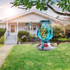 BOLITE Hummingbird Feeder blue glass side view