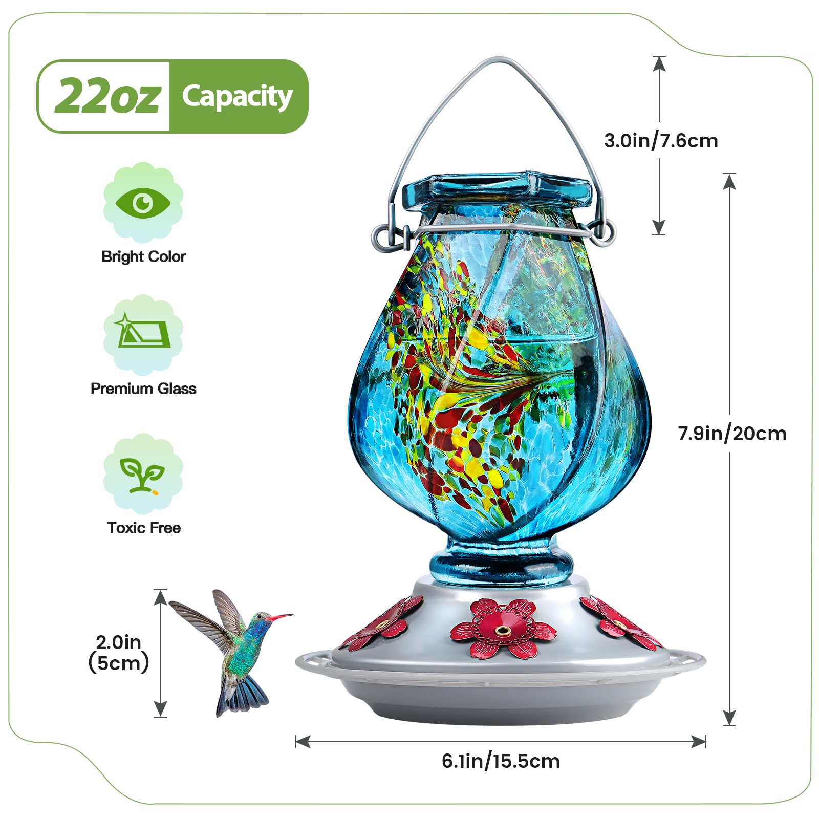 BOLITE Hummingbird Feeder showcasing unique glass detail