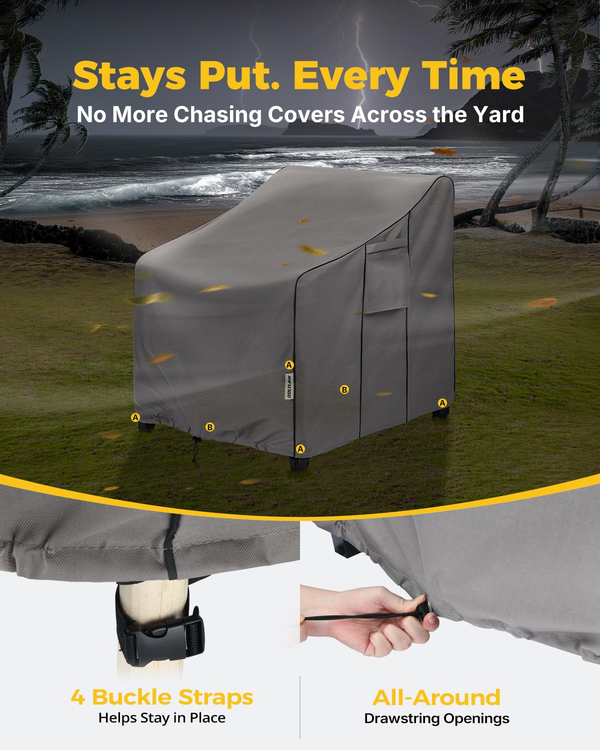 BOLTLINK patio chair cover secured with straps