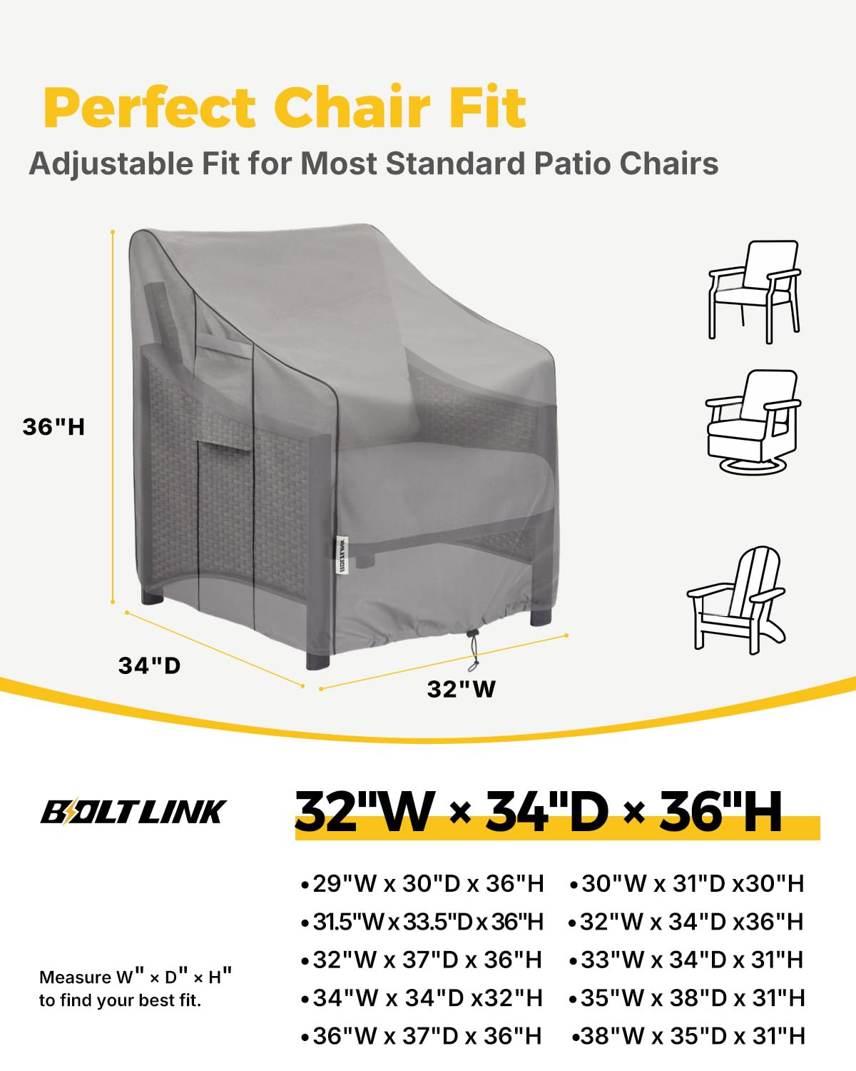 BOLTLINK patio chair cover showing reinforced handles