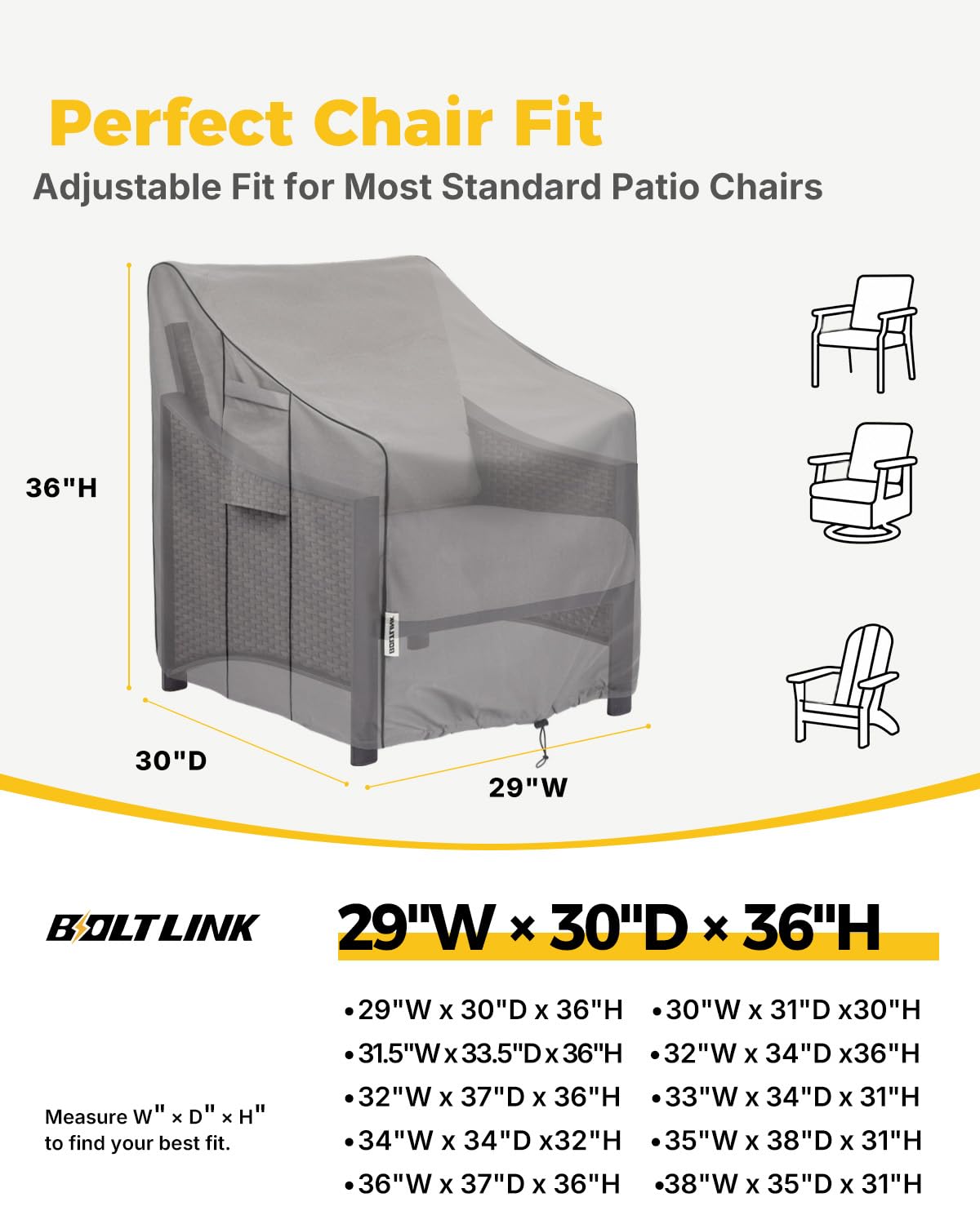 BOLTLINK Patio Chair Cover side view on a chair