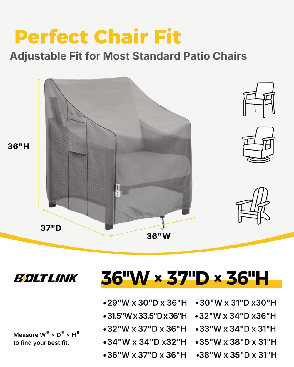 BOLTLINK patio chair cover with padded handles