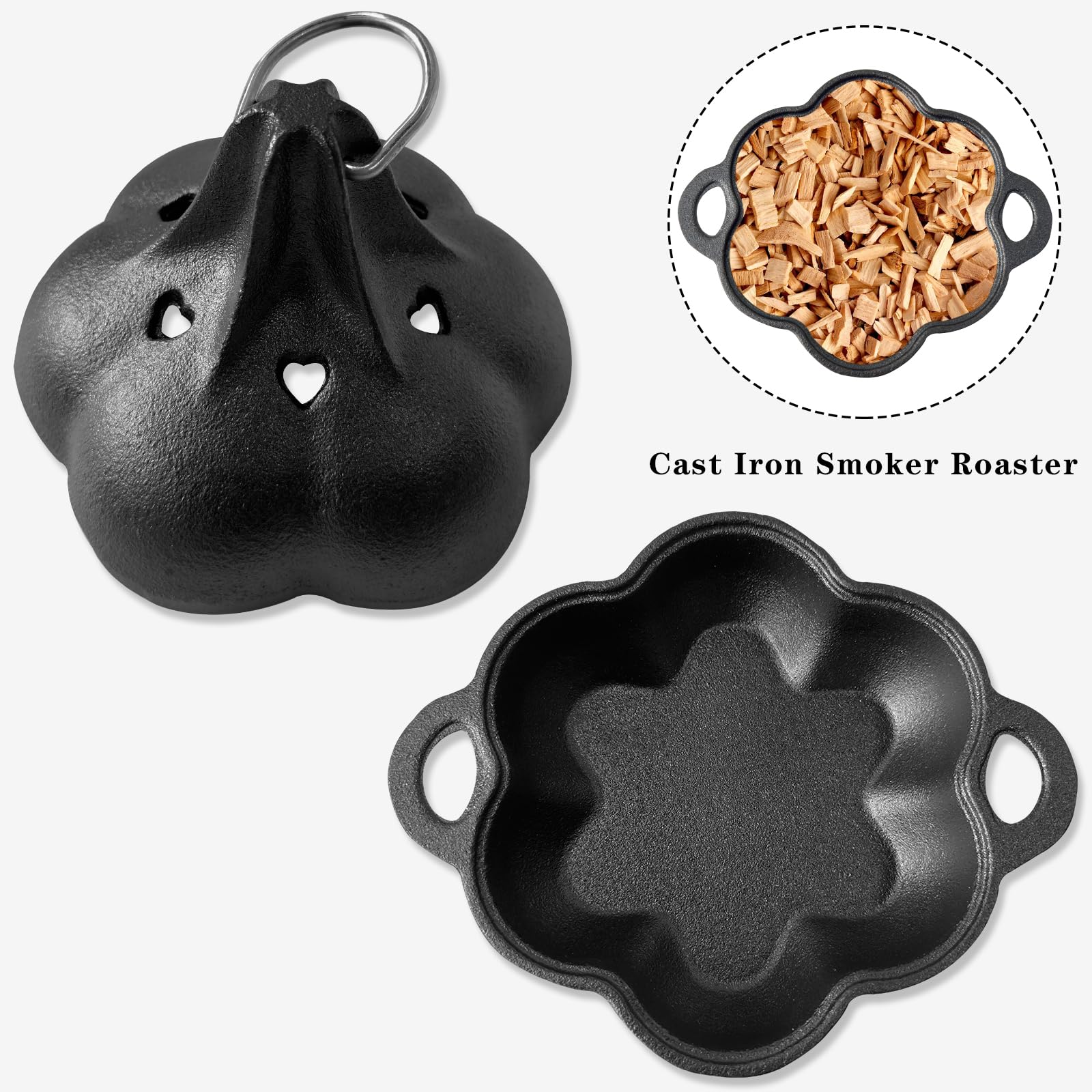 BOLVOUD Cast Iron Smoker Box dimensions illustration
