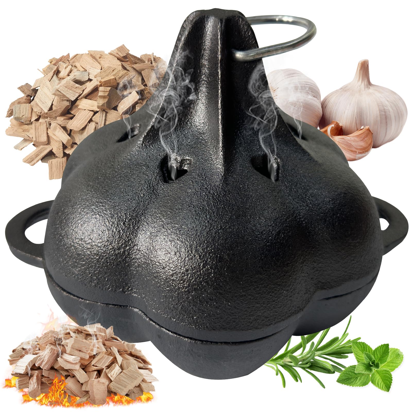 BOLVOUD Cast Iron Smoker Box front view with lid