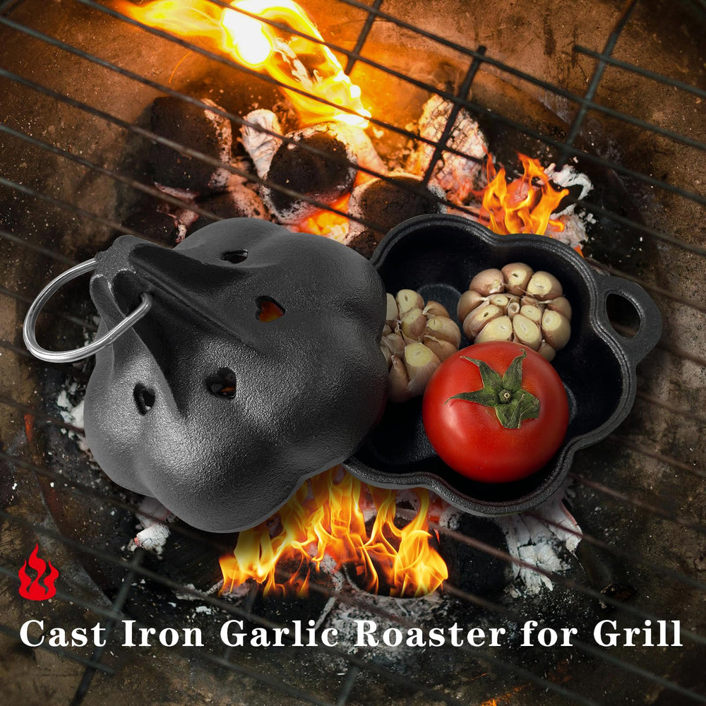 BOLVOUD Cast Iron Smoker Box with garlic roasting inside