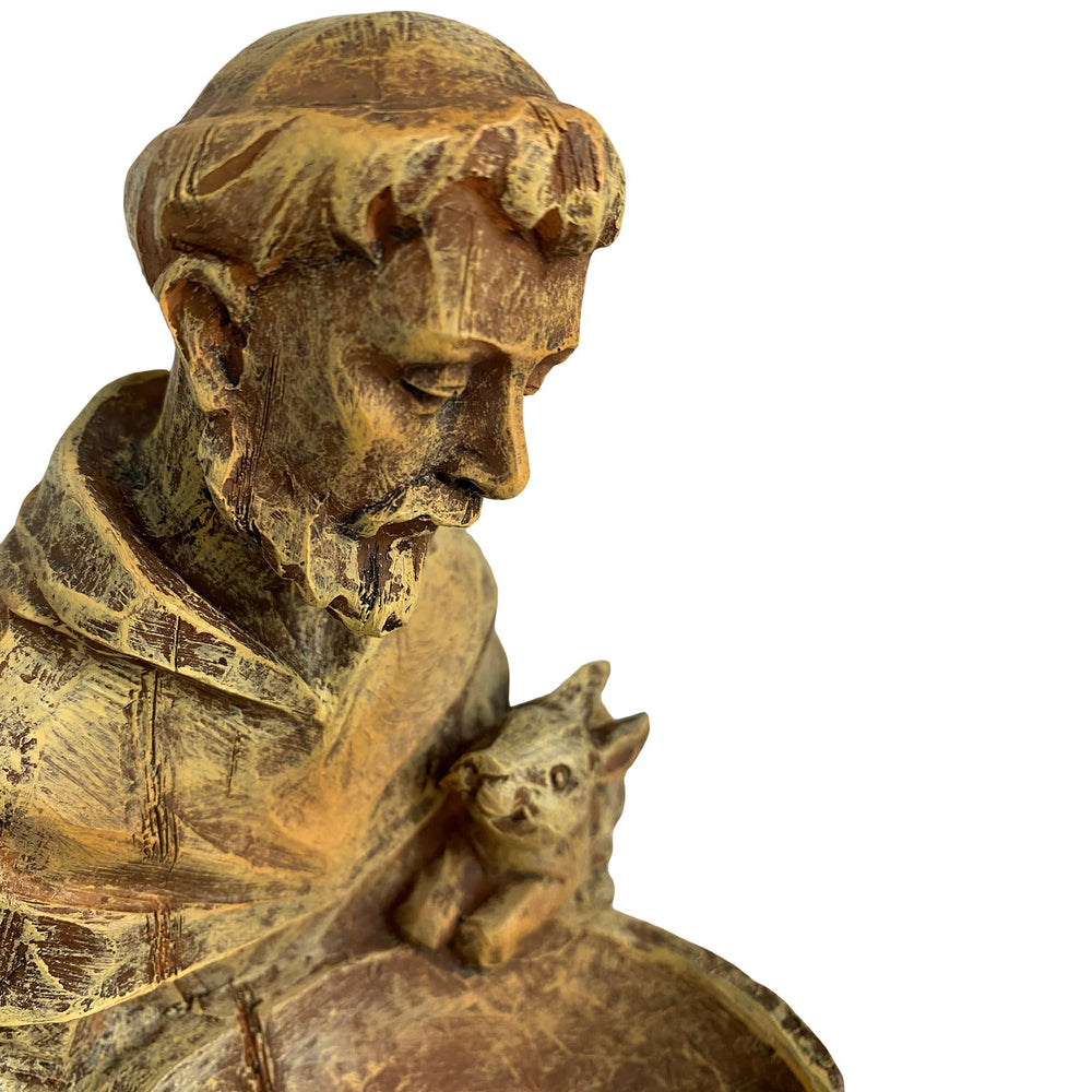 BOLVOUD St. Francis statue placed on a patio