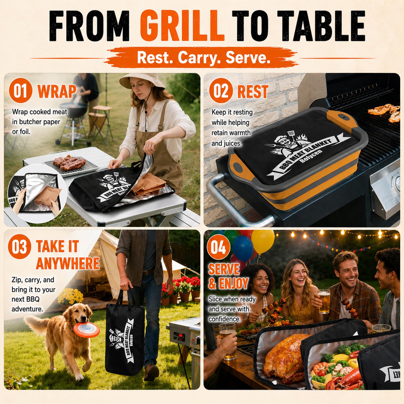 Bolycen BBQ Blanket 23-inch black model folded for storage